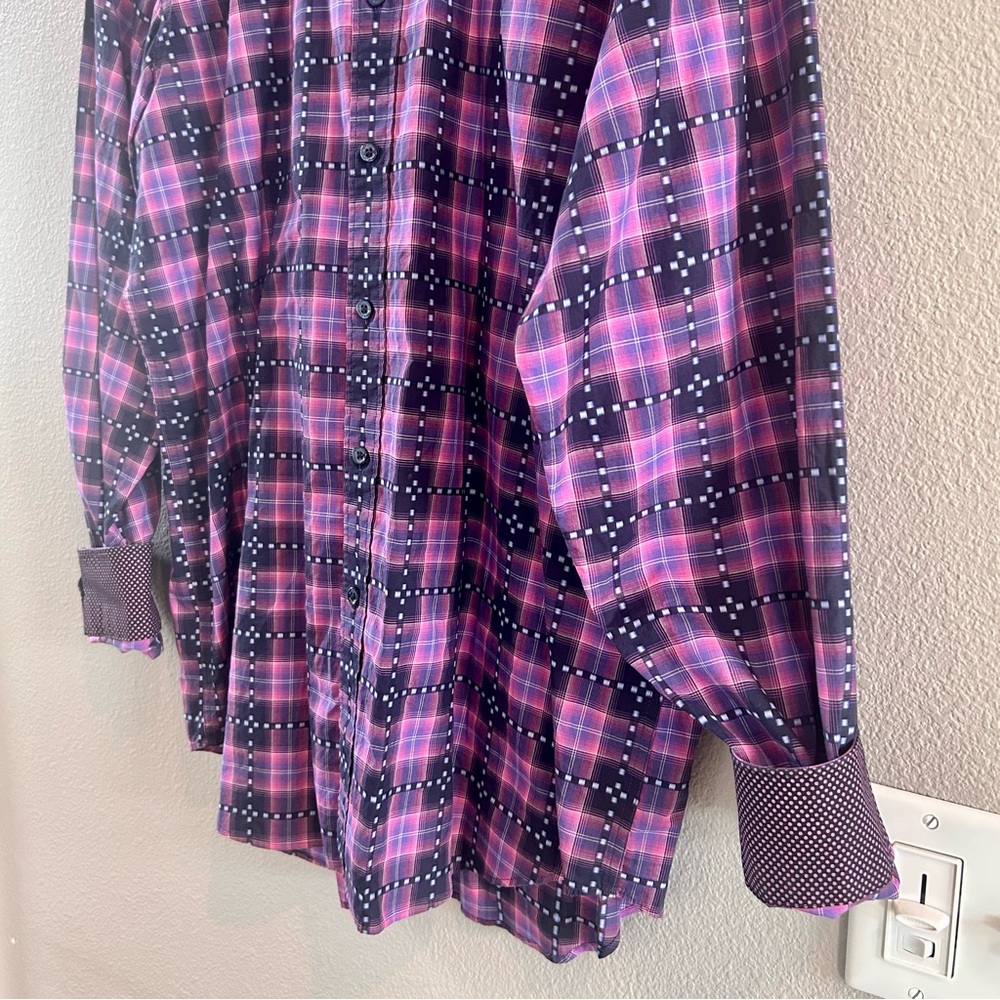 Large Bugatchi Purple and Black Casual Button Down Shirt - Picture 4 of 7